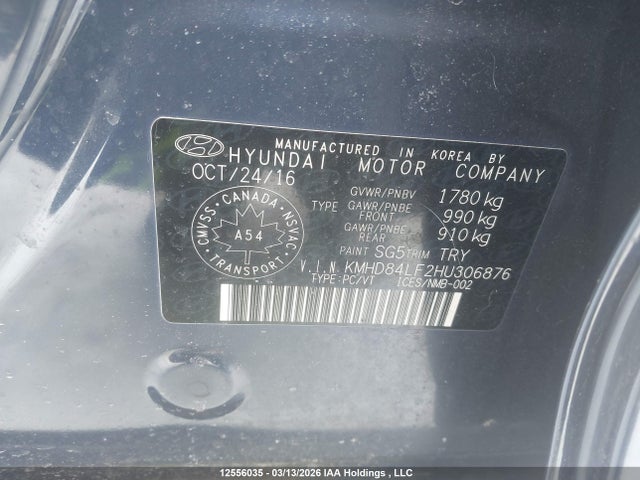 12556035 :رقم المزاد ، KMHD84LF2HU306876 vin ، 2017 Hyundai Elantra Se/value/limited مزاد بيع