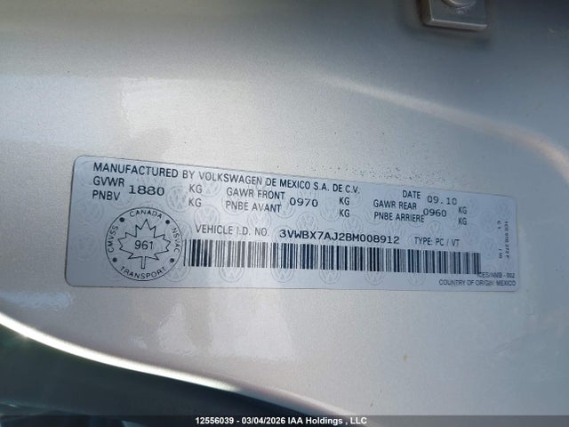 Продажа на аукционе авто 2011 Volkswagen Jetta Se, vin: 3VWBX7AJ2BM008912, номер лота: 12556039