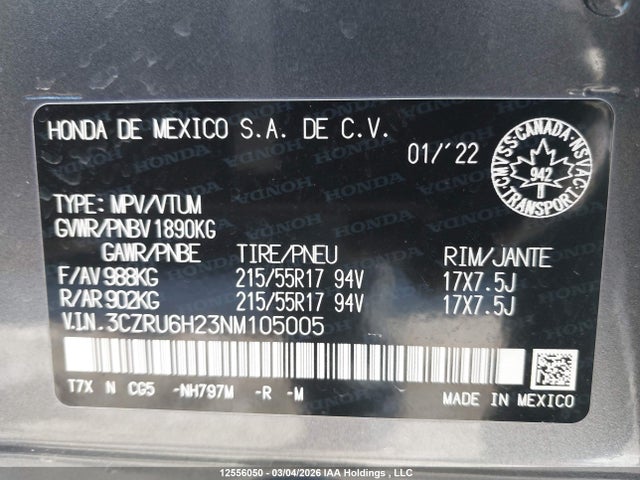 3CZRU6H23NM105005 Honda HR-V SPORT