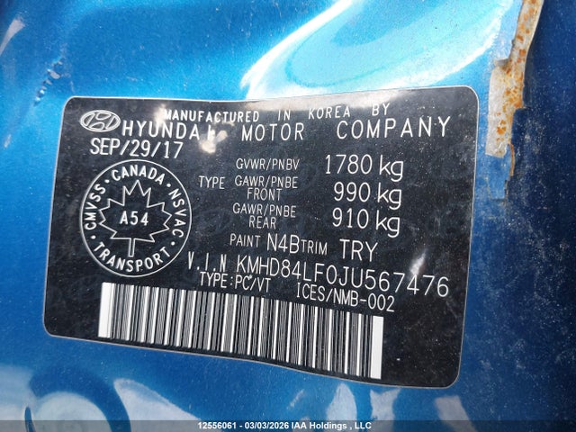 KMHD84LF0JU567476 Hyundai Elantra Gls