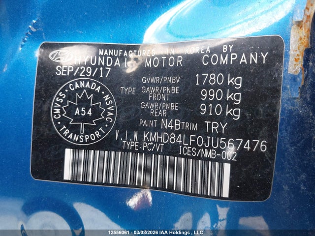 KMHD84LF0JU567476 Hyundai Elantra Gls