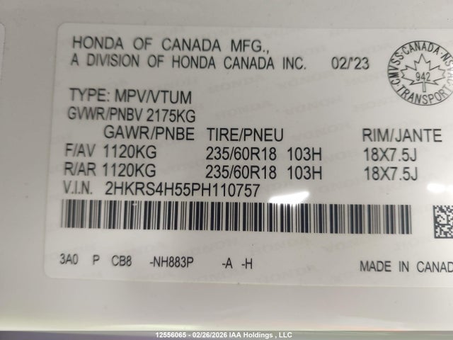 Aukcja sprzedaży 2023 Honda Cr-v Sport, vin: 2HKRS4H55PH110757, numer aukcji: 12556065
