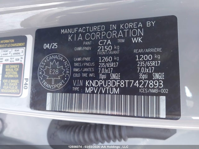 Aukcja sprzedaży 2026 Kia Sportage Lx Fwd, vin: KNDPU3DF8T7427893, numer aukcji: 12556074