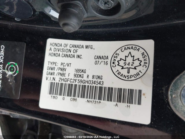 Aukcja sprzedaży 2016 Honda Civic, vin: 2HGFC2F59GH034543, numer aukcji: 12556083