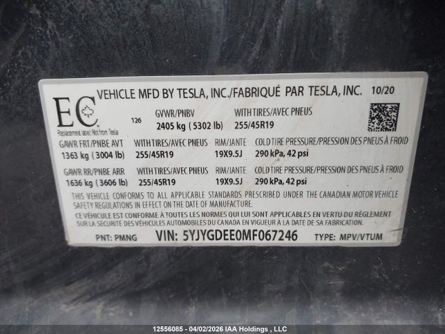 5YJYGDEE0MF067246 Tesla Model Y Long Range