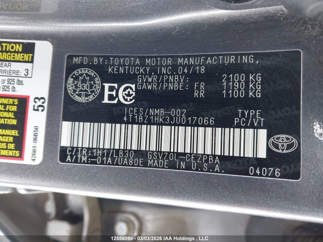 4T1BZ1HK3JU017066 Toyota Camry Xse/xle