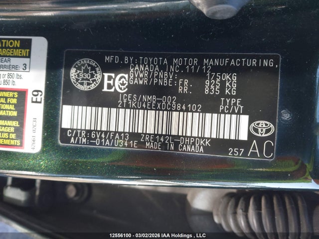 2013 Toyota Matrix Wagon მანქანა იყიდება აუქციონზე, vin: 2T1KU4EEXDC984102, აუქციონის ნომერი: 12556100