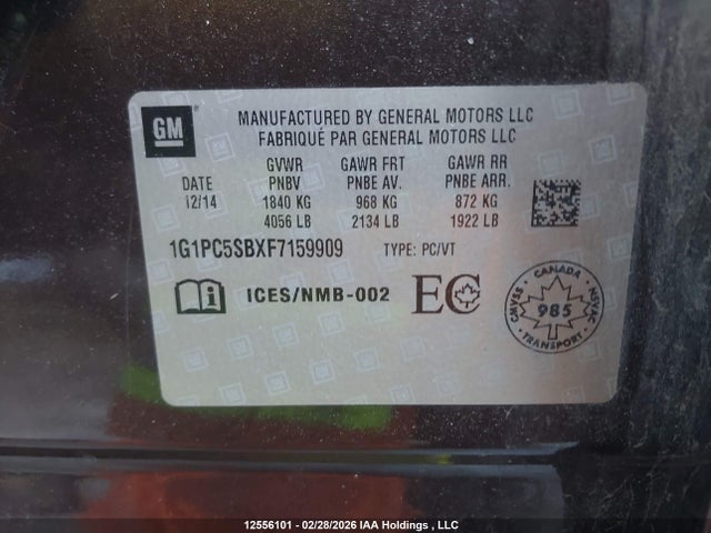 1G1PC5SBXF7159909 Chevrolet Cruze 1lt