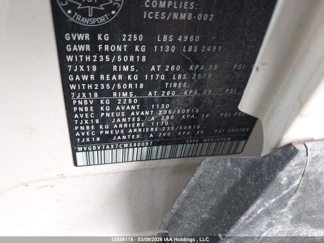 Продажа на аукционе авто 2012 Volkswagen Tiguan S/se/sel, vin: WVGBV7AX7CW580097, номер лота: 12556118
