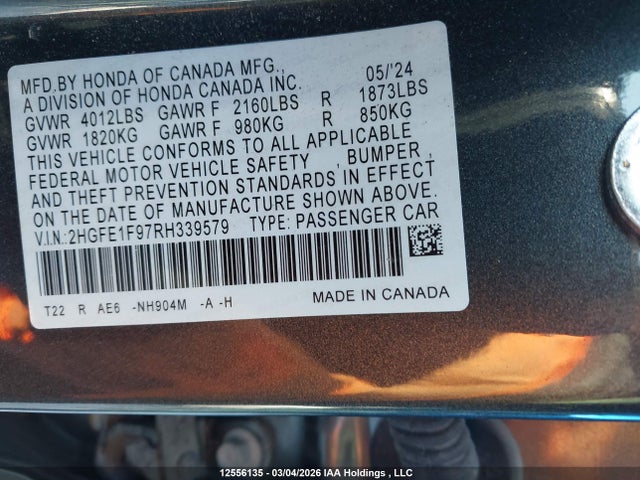 Honda Civic Touring 2024 2HGFE1F97RH339579 Image 9