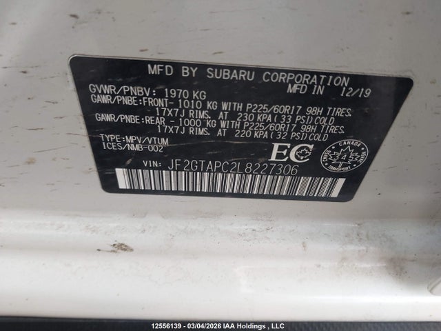 2020 Subaru Crosstrek Premium მანქანა იყიდება აუქციონზე, vin: JF2GTAPC2L8227306, აუქციონის ნომერი: 12556139