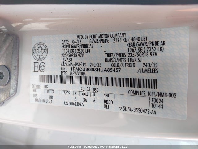 1FMCU9G93HUA85457 Ford ESCAPE SE