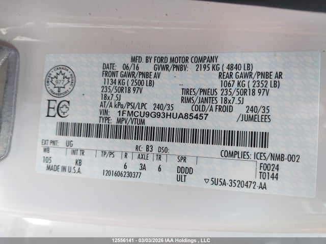 1FMCU9G93HUA85457 Ford ESCAPE SE
