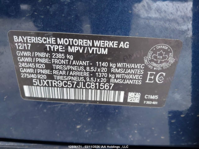 5UXTR9C57JLC81567 BMW X3 Xdrivem40i