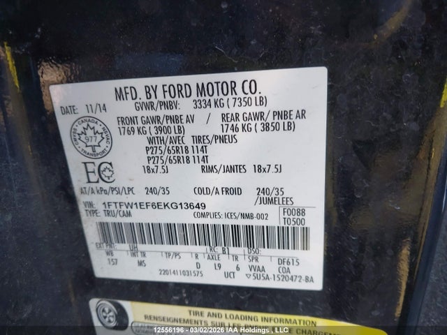 2014 Ford F150 Supercrew მანქანა იყიდება აუქციონზე, vin: 1FTFW1EF6EKG13649, აუქციონის ნომერი: 12556196