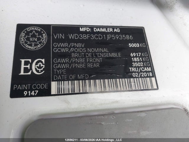 2018 Mercedes-benz Sprinter 3500 Standard Roof V6 მანქანა იყიდება აუქციონზე, vin: WD3BF3CD1JP593586, აუქციონის ნომერი: 12556211