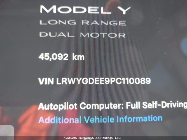 Aukcja sprzedaży 2023 Tesla Model Y Long Range, vin: LRWYGDEE9PC110089, numer aukcji: 12556216