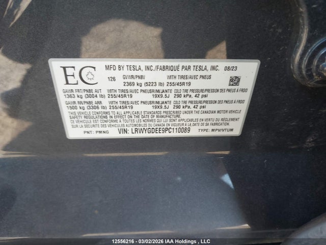 Aukcja sprzedaży 2023 Tesla Model Y Long Range, vin: LRWYGDEE9PC110089, numer aukcji: 12556216