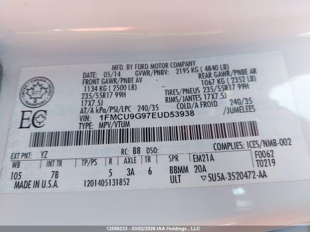 Продажа на аукционе авто 2014 Ford Escape Se, vin: 1FMCU9G97EUD53938, номер лота: 12556233