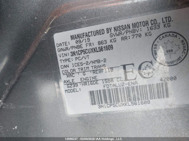 3N1CP5CUXKL561609 Nissan Kicks S/sr/sv