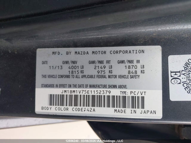 JM1BM1V75E1152379 Mazda Mazda3 Gs-sky
