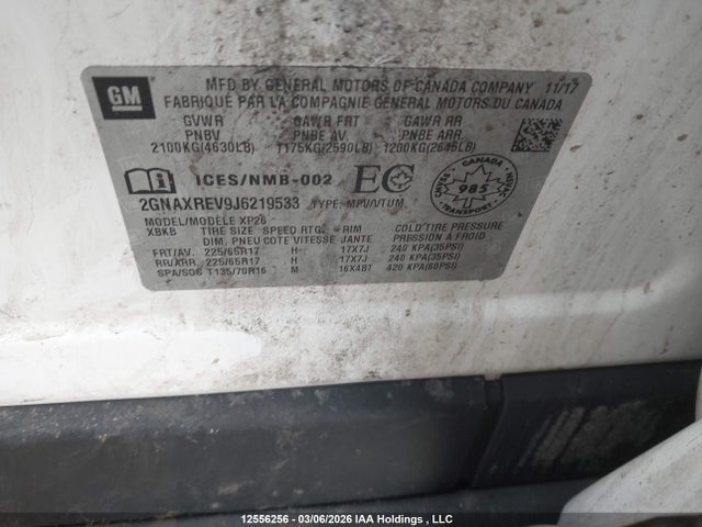 Продаж на аукціоні авто 2018 Chevrolet Equinox Ls, vin: 2GNAXREV9J6219533, номер лоту: 12556256