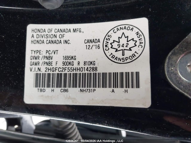 Aukcja sprzedaży 2017 Honda Civic Lx, vin: 2HGFC2F55HH014288, numer aukcji: 12556261