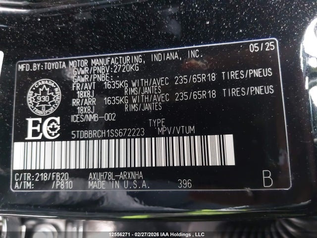 5TDBBRCH1SS672223 Toyota Highlander Hybrid Le