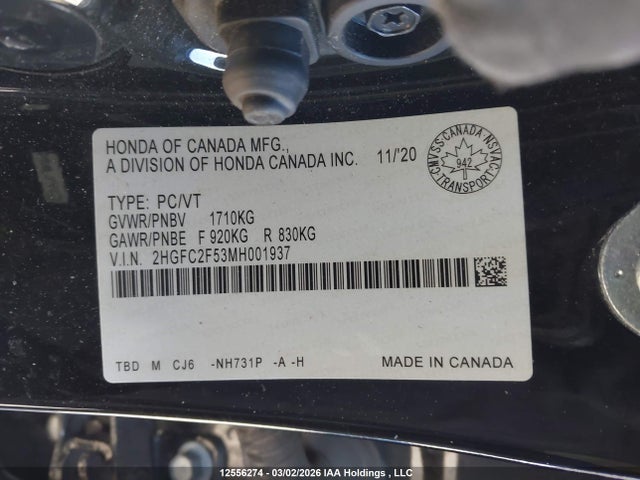 Продаж на аукціоні авто 2021 Honda Civic Lx, vin: 2HGFC2F53MH001937, номер лоту: 12556274