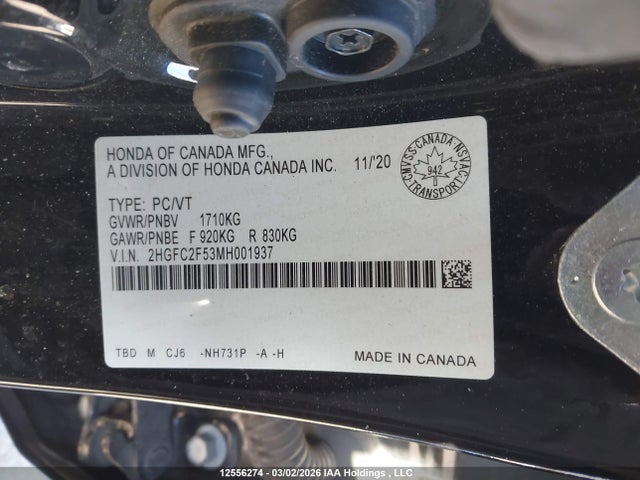 Продаж на аукціоні авто 2021 Honda Civic Lx, vin: 2HGFC2F53MH001937, номер лоту: 12556274