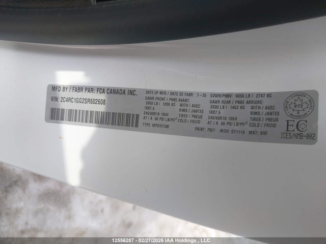 Продажа на аукционе авто 2025 Chrysler Pacifica Limited, vin: 2C4RC1GG2SR602608, номер лота: 12556287
