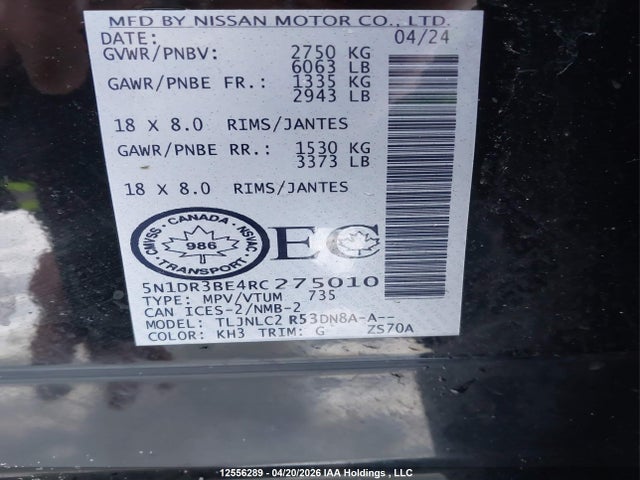 Aukcja sprzedaży 2024 Nissan Pathfinder Sv, vin: 5N1DR3BE4RC275010, numer aukcji: 12556289