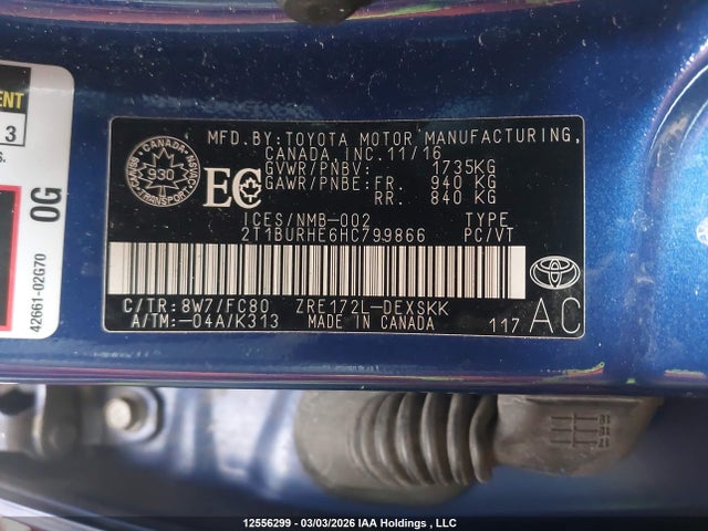 Aukcja sprzedaży 2017 Toyota Corolla Se, vin: 2T1BURHE6HC799866, numer aukcji: 12556299