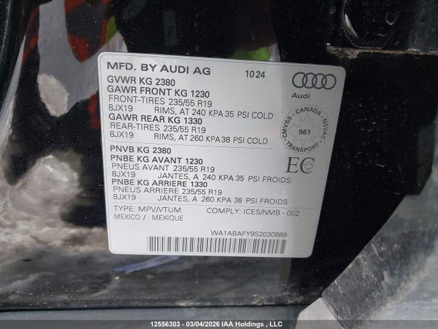Aukcja sprzedaży 2025 Audi Q5 40, vin: WA1ABAFY9S2030889, numer aukcji: 12556303