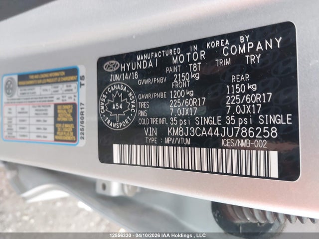 Aukcja sprzedaży 2018 Hyundai Tucson Premium 2.0l, vin: KM8J3CA44JU786258, numer aukcji: 12556330
