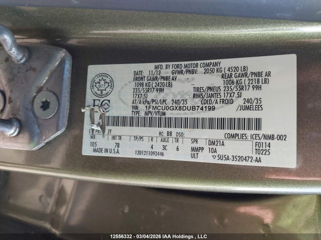 Aukcja sprzedaży 2013 Ford Escape Se, vin: 1FMCU0GX8DUB74199, numer aukcji: 12556332