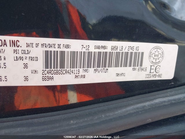 Продаж на аукціоні авто 2012 Dodge Grand Caravan Se, vin: 2C4RDGBG5CR424119, номер лоту: 12556347