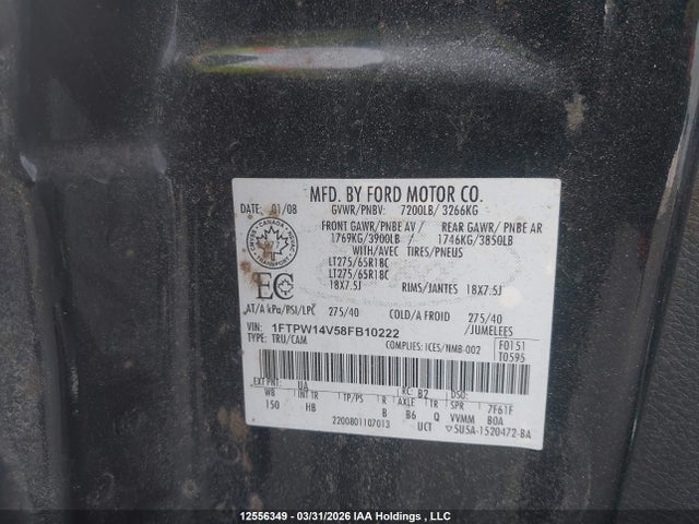 Aukcja sprzedaży 2008 Ford F150 Supercrew, vin: 1FTPW14V58FB10222, numer aukcji: 12556349