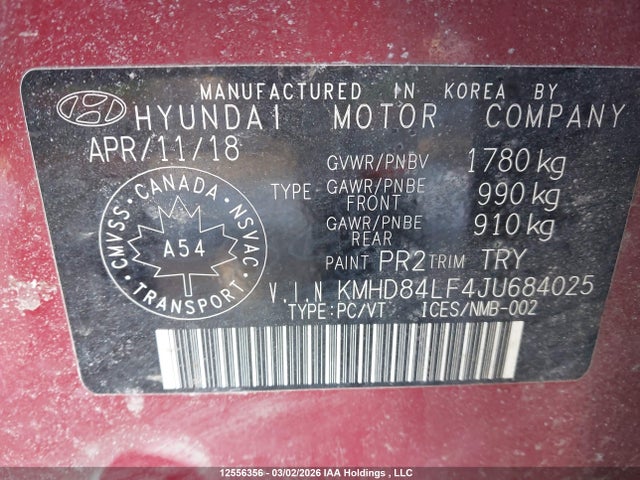 KMHD84LF4JU684025 Hyundai Elantra Sel/value/limited