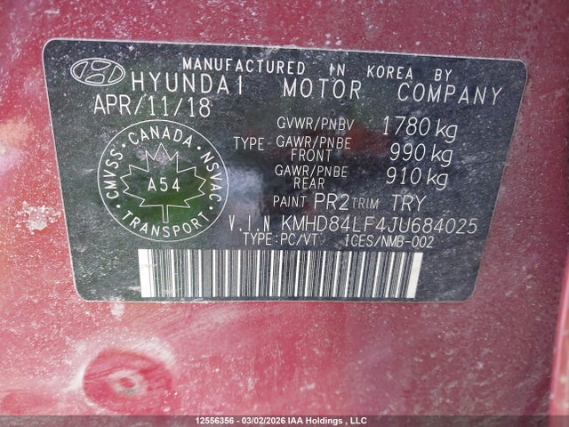 KMHD84LF4JU684025 Hyundai Elantra Sel/value/limited