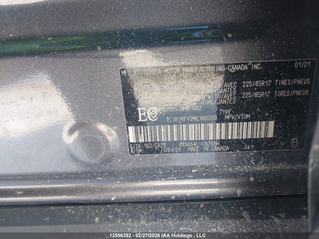 2021 Toyota Rav4 Le მანქანა იყიდება აუქციონზე, vin: 2T3B1RFV2MC180209, აუქციონის ნომერი: 12556392