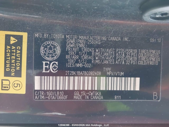 12556398 :رقم المزاد ، 2T2BK1BA7BC082408 vin ، 2011 Lexus Rx 350 مزاد بيع