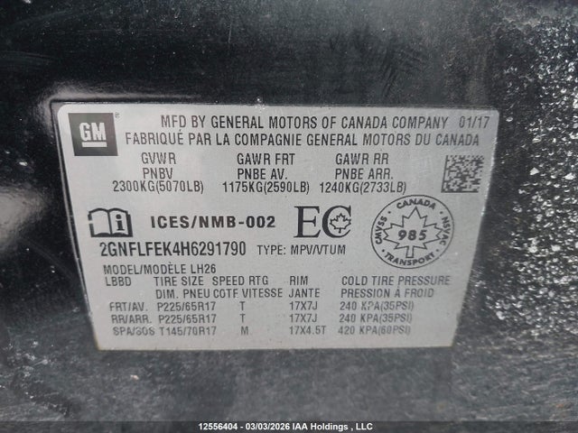 2GNFLFEK4H6291790 Chevrolet EQUINOX LT