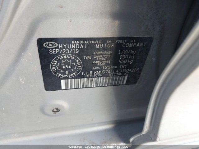 Продажа на аукционе авто 2020 Hyundai Elantra, vin: KMHD74LF4LU004226, номер лота: 12556408