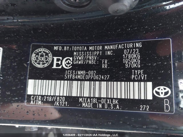 2023 Toyota Corolla Le მანქანა იყიდება აუქციონზე, vin: 5YFB4MDE0PP062427, აუქციონის ნომერი: 12556409