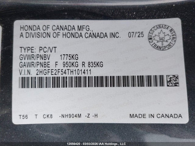 2HGFE2F54TH101411 Honda Civic Sport