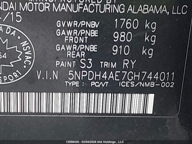5NPDH4AE7GH744011 Hyundai Elantra Se/sport/limited
