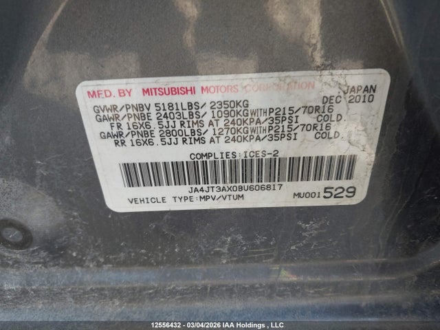 Aukcja sprzedaży 2011 Mitsubishi Outlander, vin: JA4JT3AX0BU606817, numer aukcji: 12556432