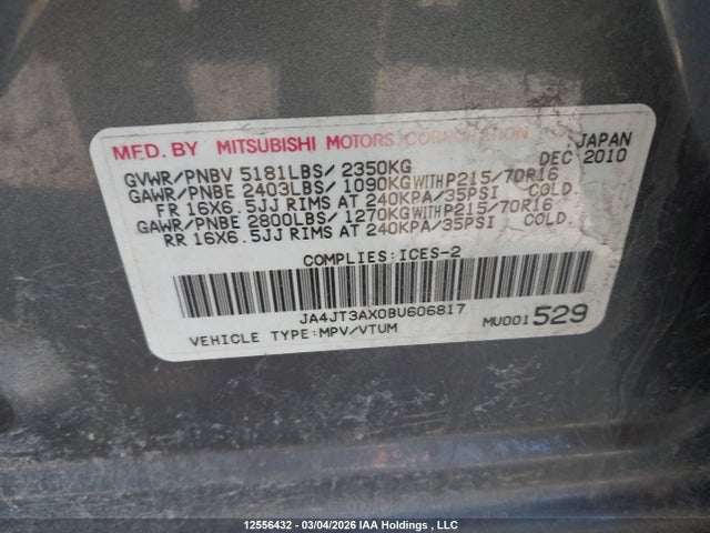 Aukcja sprzedaży 2011 Mitsubishi Outlander, vin: JA4JT3AX0BU606817, numer aukcji: 12556432