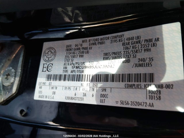 Aukcja sprzedaży 2018 Ford Escape Sel, vin: 1FMCU9H95JUC39042, numer aukcji: 12556434